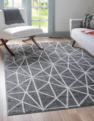 Gray 7' x 10' Matrix Trellis Rectangle Area Rug 100% Polyester Geometric Pattern Modern Carpet for Living, Dining, Bedroom, Office for Sale at Rug Engine