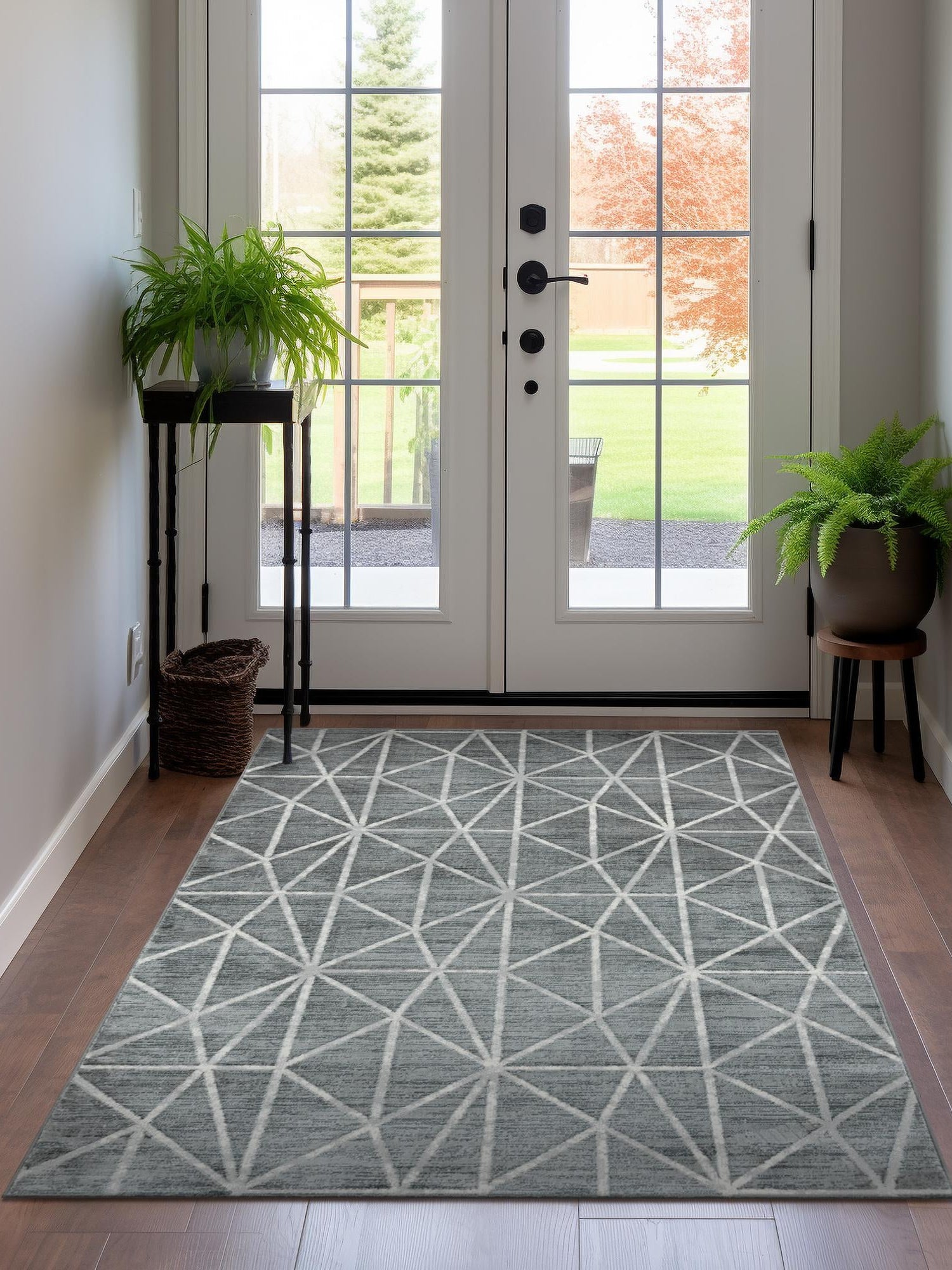 Gray 7' x 10' Matrix Trellis Rectangle Area Rug 100% Polyester Geometric Pattern Modern Carpet for Living, Dining, Bedroom, Office for Sale at Rug Engine