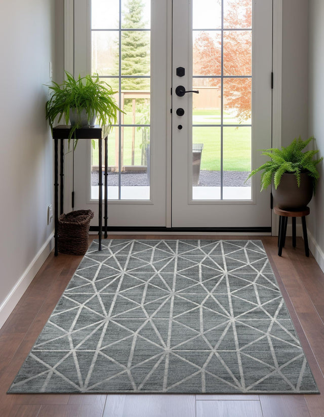 Gray 7' x 10' Matrix Trellis Rectangle Area Rug 100% Polyester Geometric Pattern Modern Carpet for Living, Dining, Bedroom, Office for Sale at Rug Engine