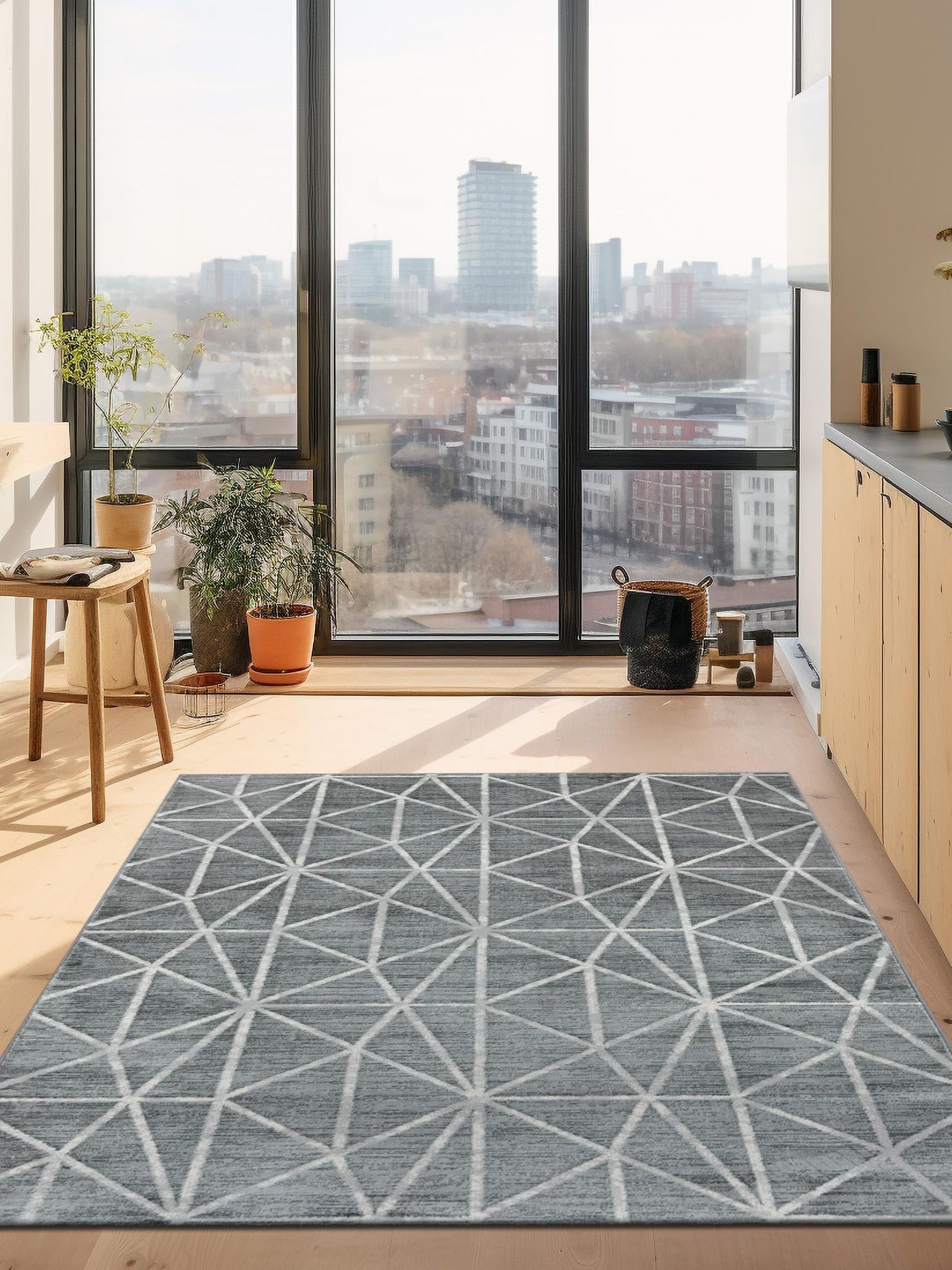 Gray 7' x 10' Matrix Trellis Rectangle Area Rug 100% Polyester Geometric Pattern Modern Carpet for Living, Dining, Bedroom, Office for Sale at Rug Engine