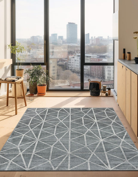 Gray 7' x 10' Matrix Trellis Rectangle Area Rug 100% Polyester Geometric Pattern Modern Carpet for Living, Dining, Bedroom, Office for Sale at Rug Engine
