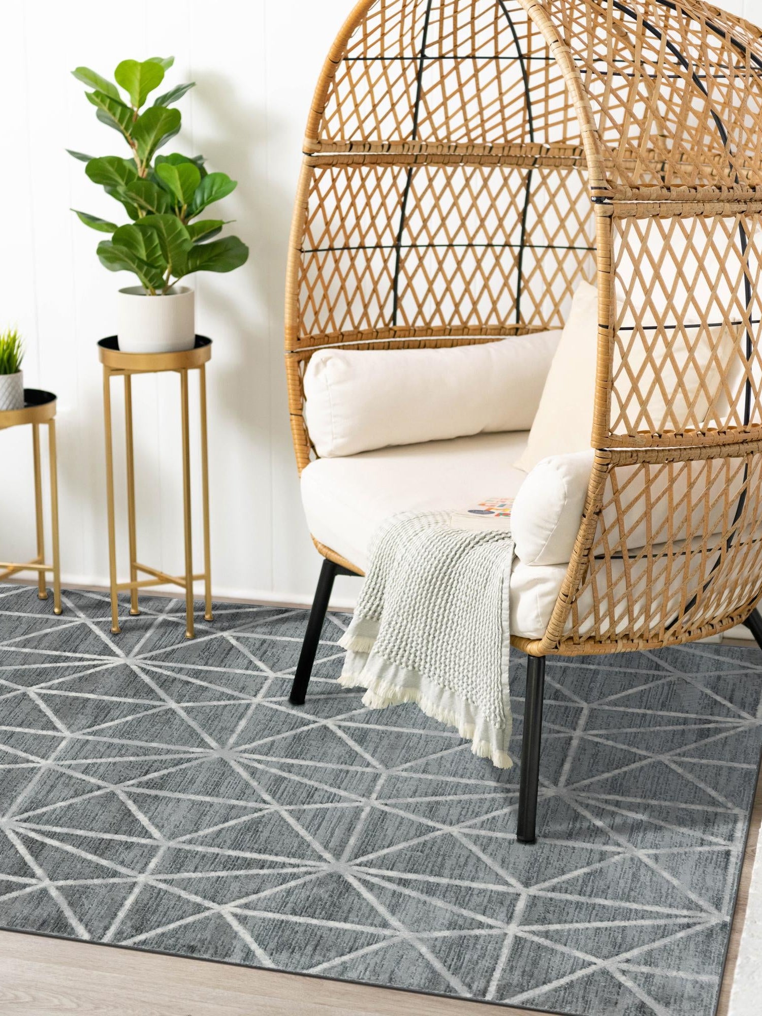 Gray 7' x 10' Matrix Trellis Rectangle Area Rug 100% Polyester Geometric Pattern Modern Carpet for Living, Dining, Bedroom, Office for Sale at Rug Engine