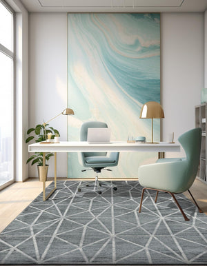 Gray 7' x 10' Matrix Trellis Rectangle Area Rug 100% Polyester Geometric Pattern Modern Carpet for Living, Dining, Bedroom, Office for Sale at Rug Engine