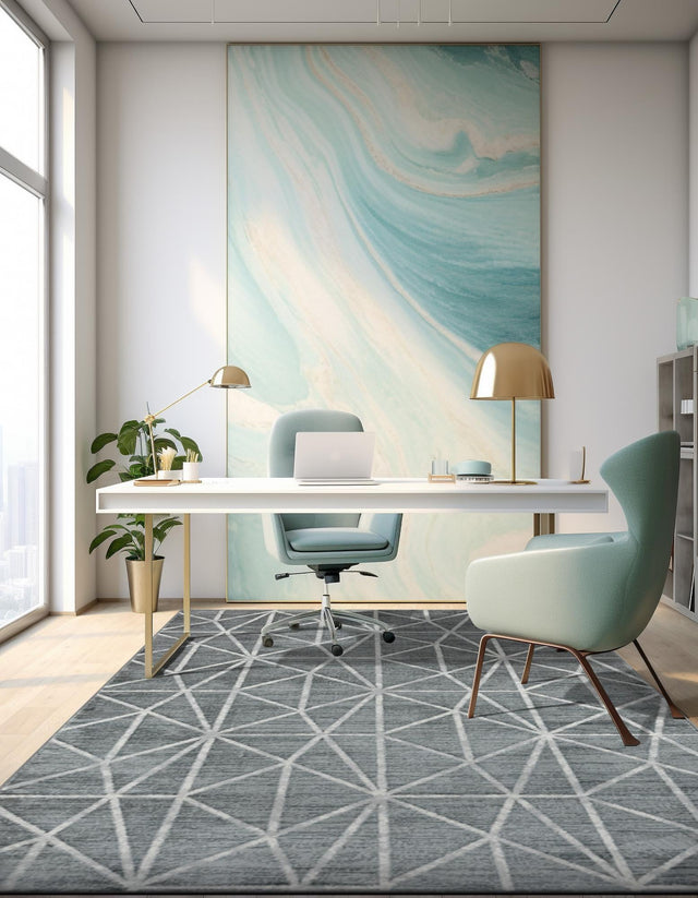 Gray 7' x 10' Matrix Trellis Rectangle Area Rug 100% Polyester Geometric Pattern Modern Carpet for Living, Dining, Bedroom, Office for Sale at Rug Engine