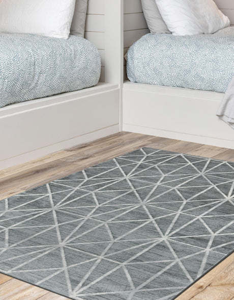 Gray 7' x 10' Matrix Trellis Rectangle Area Rug 100% Polyester Geometric Pattern Modern Carpet for Living, Dining, Bedroom, Office for Sale at Rug Engine