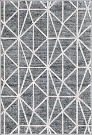 Gray 4' 1 x 6' 1 Matrix Trellis Rectangle Area Rug 100% Polyester Geometric Pattern Modern Carpet for Living, Dining, Bedroom, Office for Sale at Rug Engine