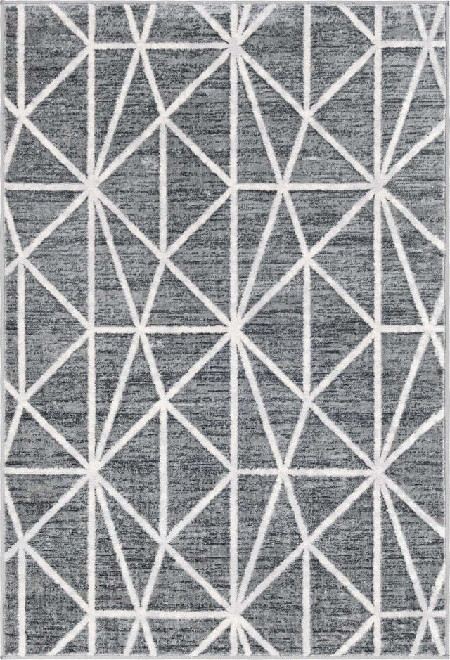 Gray 4' 1 x 6' 1 Matrix Trellis Rectangle Area Rug 100% Polyester Geometric Pattern Modern Carpet for Living, Dining, Bedroom, Office for Sale at Rug Engine