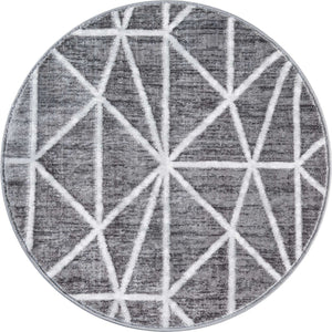 Gray 3' 3 x 3' 3 Matrix Trellis Round Area Rug 100% Polyester Geometric Pattern Modern Carpet for Living, Dining, Bedroom, Office for Sale at Rug Engine