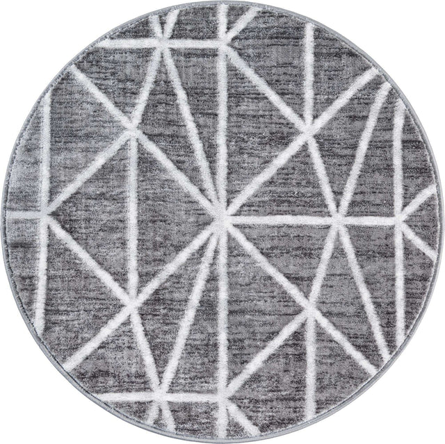 Gray 3' 3 x 3' 3 Matrix Trellis Round Area Rug 100% Polyester Geometric Pattern Modern Carpet for Living, Dining, Bedroom, Office for Sale at Rug Engine