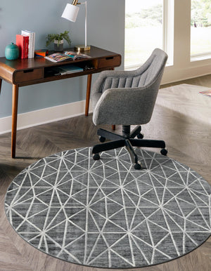 Gray 5' 1 x 5' 1 Matrix Trellis Round Area Rug 100% Polyester Geometric Pattern Modern Carpet for Living, Dining, Bedroom, Office for Sale at Rug Engine