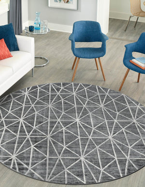Gray 5' 1 x 5' 1 Matrix Trellis Round Area Rug 100% Polyester Geometric Pattern Modern Carpet for Living, Dining, Bedroom, Office for Sale at Rug Engine