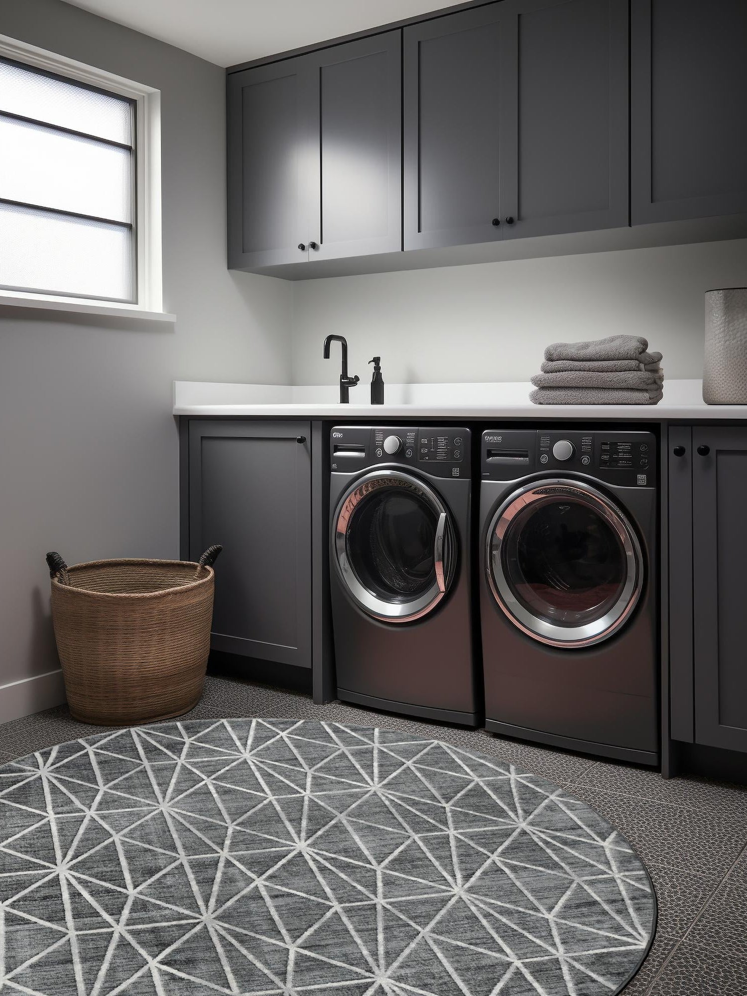 Gray 7' x 7' Matrix Trellis Round Area Rug 100% Polyester Geometric Pattern Modern Carpet for Living, Dining, Bedroom, Office for Sale at Rug Engine