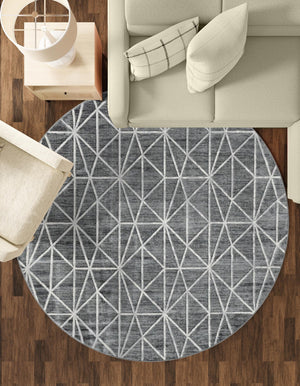 Gray 8' x 8' Matrix Trellis Round Area Rug 100% Polyester Geometric Pattern Modern Carpet for Living, Dining, Bedroom, Office for Sale at Rug Engine