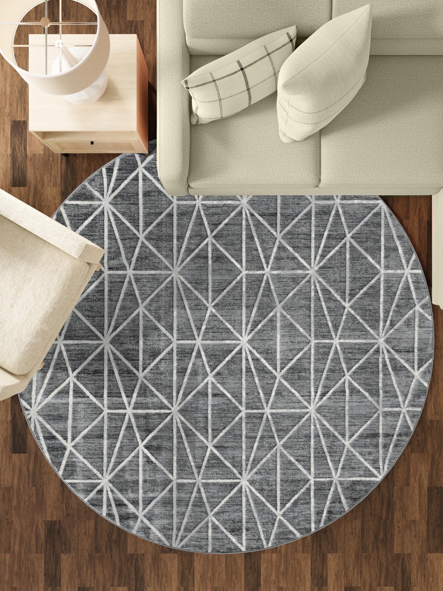 Gray 5' 1 x 5' 1 Matrix Trellis Round Area Rug 100% Polyester Geometric Pattern Modern Carpet for Living, Dining, Bedroom, Office for Sale at Rug Engine