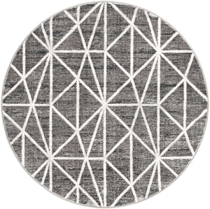 Gray 5' 1 x 5' 1 Matrix Trellis Round Area Rug 100% Polyester Geometric Pattern Modern Carpet for Living, Dining, Bedroom, Office for Sale at Rug Engine