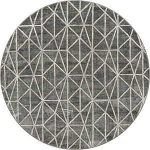Gray 8' x 8' Matrix Trellis Round Area Rug 100% Polyester Geometric Pattern Modern Carpet for Living, Dining, Bedroom, Office for Sale at Rug Engine