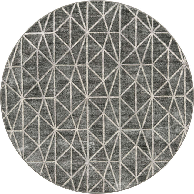 Gray 8' x 8' Matrix Trellis Round Area Rug 100% Polyester Geometric Pattern Modern Carpet for Living, Dining, Bedroom, Office for Sale at Rug Engine