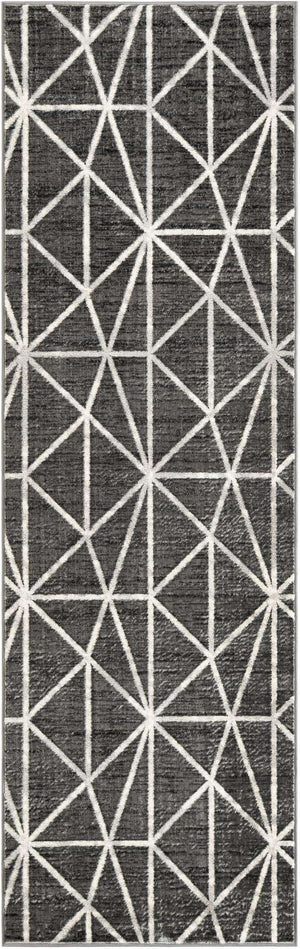 Gray 3' x 10' Matrix Trellis Runner Area Rug 100% Polyester Geometric Pattern Modern Carpet for Living, Dining, Bedroom, Office for Sale at Rug Engine