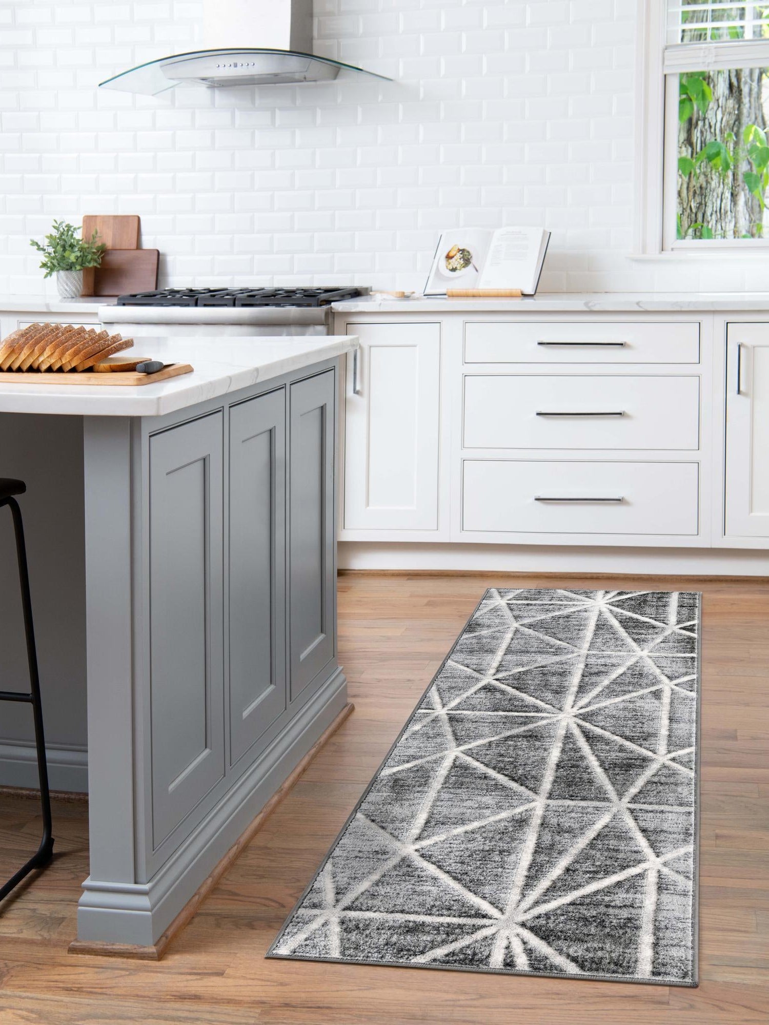 Gray 2' 7 x 16' 5 Matrix Trellis Runner Area Rug 100% Polyester Geometric Pattern Modern Carpet for Living, Dining, Bedroom, Office for Sale at Rug Engine