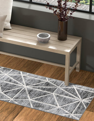 Gray 2' x 6' 1 Matrix Trellis Runner Area Rug 100% Polyester Geometric Pattern Modern Carpet for Living, Dining, Bedroom, Office for Sale at Rug Engine