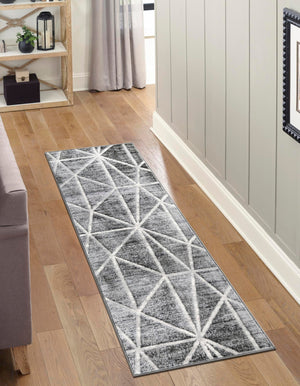 Gray 2' x 6' 1 Matrix Trellis Runner Area Rug 100% Polyester Geometric Pattern Modern Carpet for Living, Dining, Bedroom, Office for Sale at Rug Engine