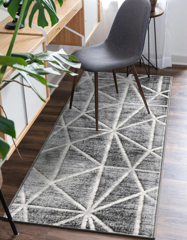 Gray 2' 7 x 13' Matrix Trellis Runner Area Rug 100% Polyester Geometric Pattern Modern Carpet for Living, Dining, Bedroom, Office for Sale at Rug Engine