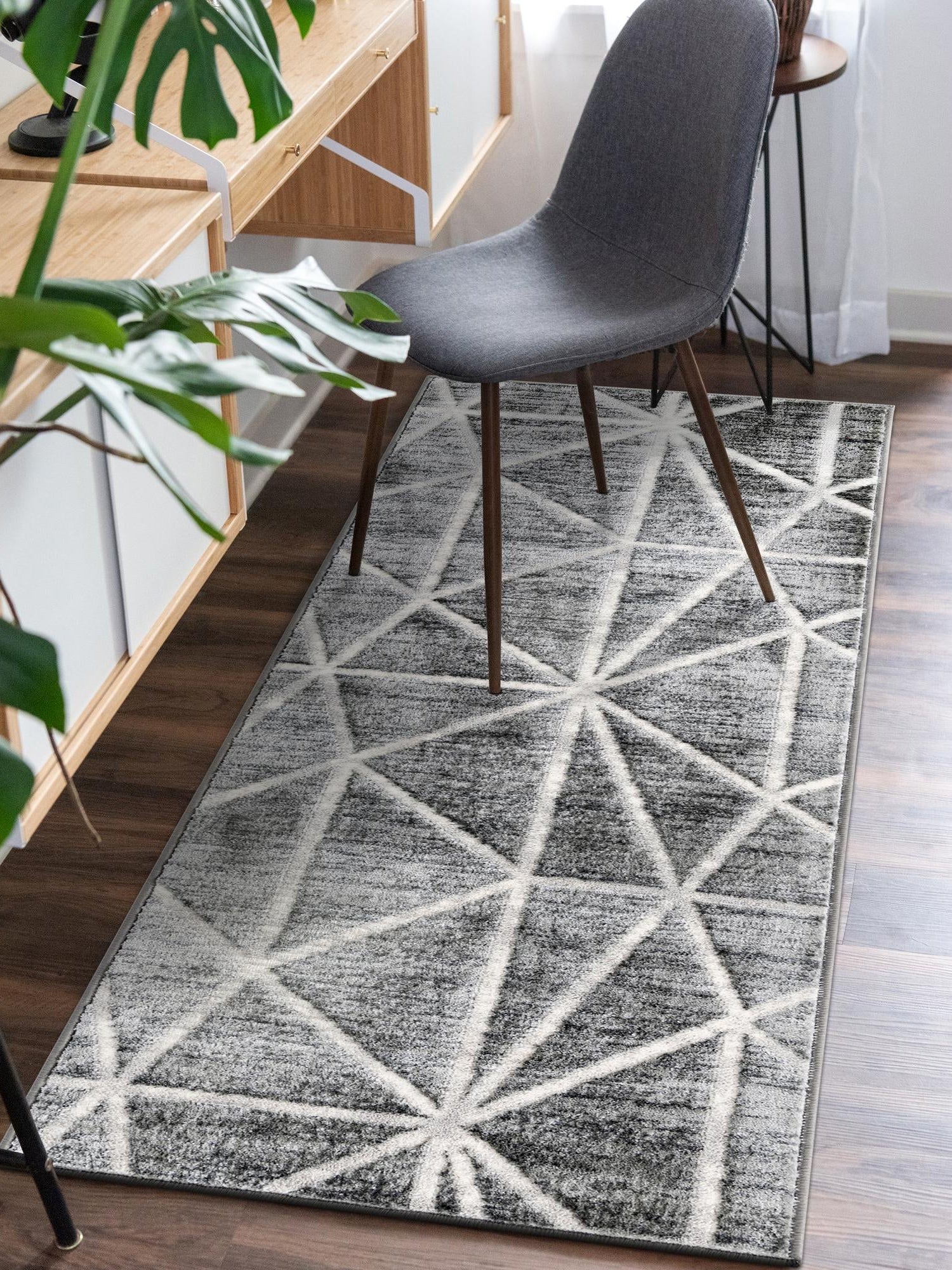 Gray 2' 7 x 16' 5 Matrix Trellis Runner Area Rug 100% Polyester Geometric Pattern Modern Carpet for Living, Dining, Bedroom, Office for Sale at Rug Engine