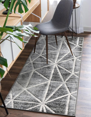 Gray 3' x 10' Matrix Trellis Runner Area Rug 100% Polyester Geometric Pattern Modern Carpet for Living, Dining, Bedroom, Office for Sale at Rug Engine