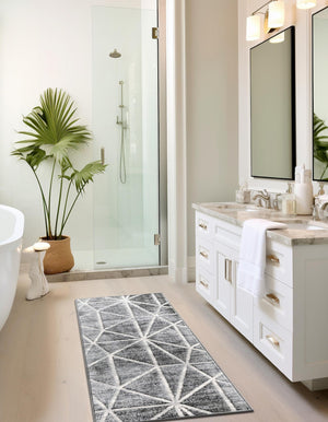 Gray 2' x 6' 1 Matrix Trellis Runner Area Rug 100% Polyester Geometric Pattern Modern Carpet for Living, Dining, Bedroom, Office for Sale at Rug Engine