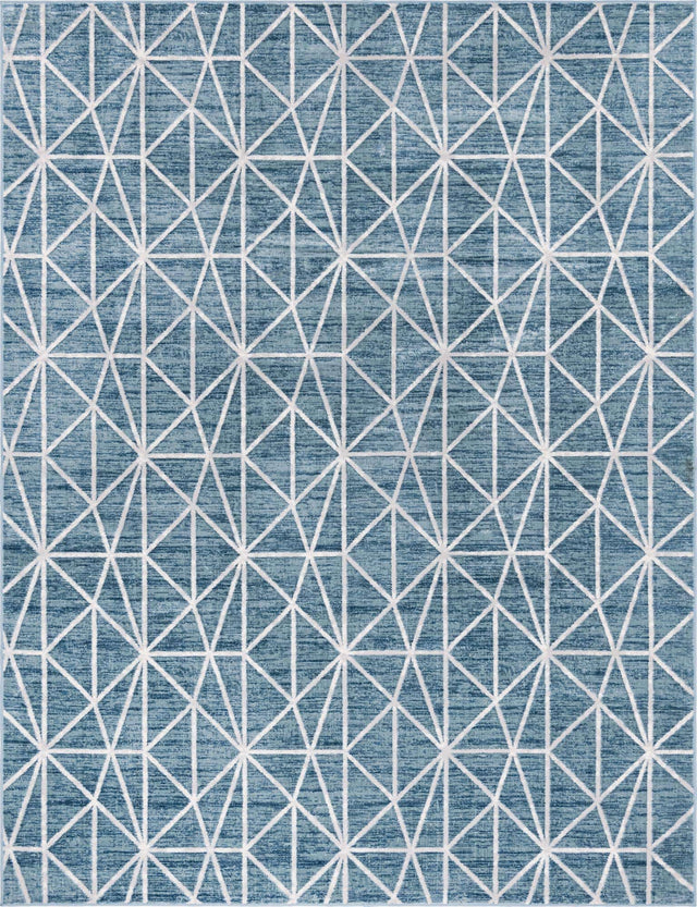 Blue 9' x 12' 2 Matrix Trellis Rectangle Area Rug 100% Polyester Geometric Pattern Modern Carpet for Living, Dining, Bedroom, Office for Sale at Rug Engine