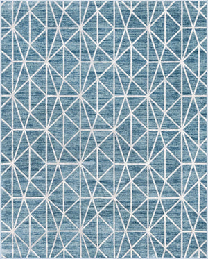 Blue 8' x 10' Matrix Trellis Rectangle Area Rug 100% Polyester Geometric Pattern Modern Carpet for Living, Dining, Bedroom, Office for Sale at Rug Engine