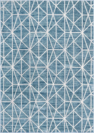 Blue 7' 1 x 10' Matrix Trellis Rectangle Area Rug 100% Polyester Geometric Pattern Modern Carpet for Living, Dining, Bedroom, Office for Sale at Rug Engine
