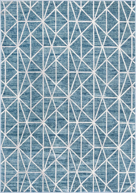 Blue 7' 1 x 10' Matrix Trellis Rectangle Area Rug 100% Polyester Geometric Pattern Modern Carpet for Living, Dining, Bedroom, Office for Sale at Rug Engine