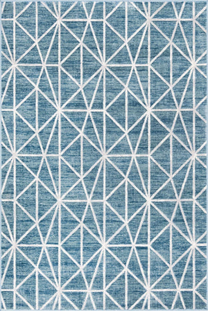 Blue 6' 1 x 9' Matrix Trellis Rectangle Area Rug 100% Polyester Geometric Pattern Modern Carpet for Living, Dining, Bedroom, Office for Sale at Rug Engine