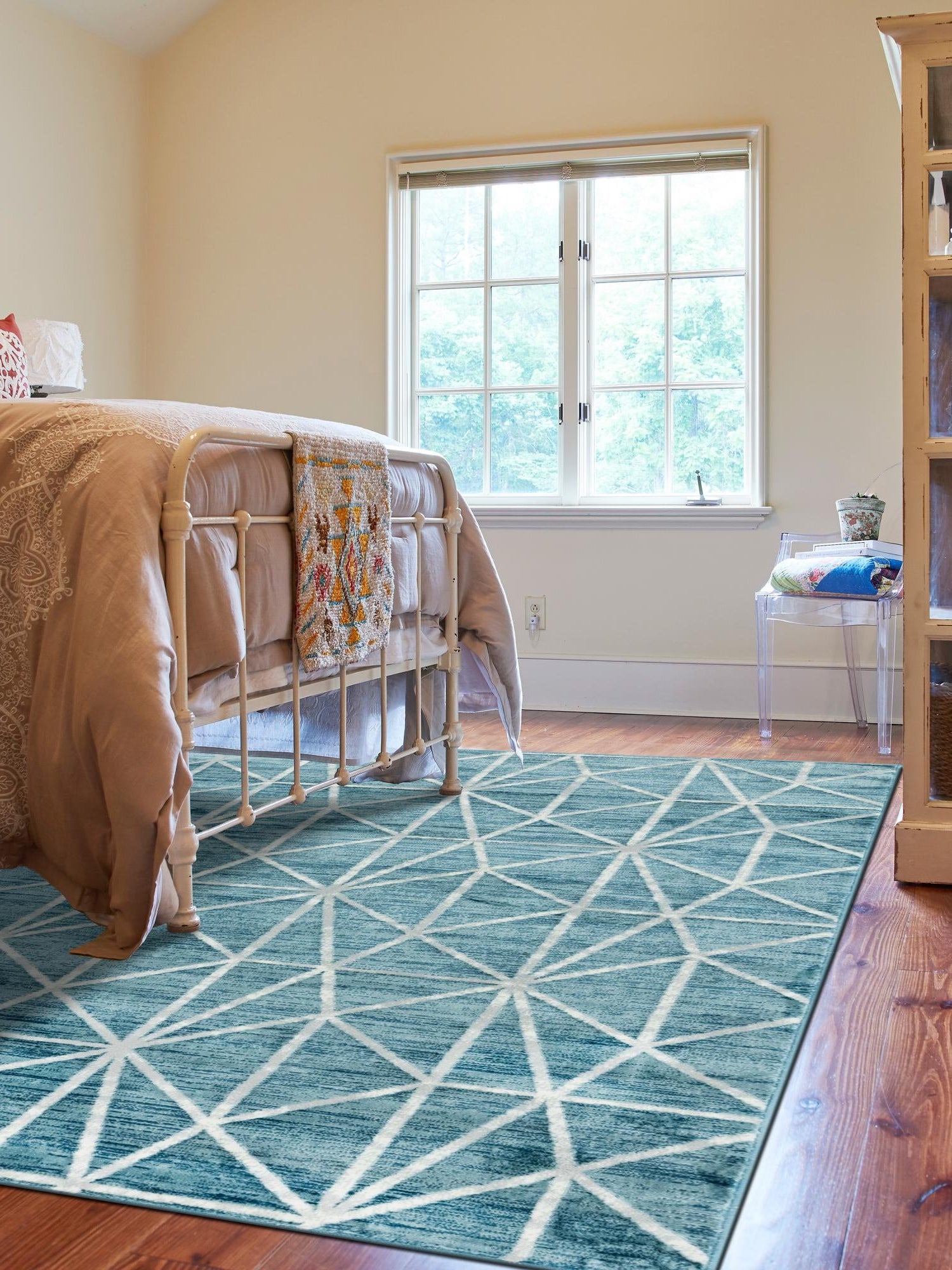 Blue 9' 10 x 14' 1 Matrix Trellis Rectangle Area Rug 100% Polyester Geometric Pattern Modern Carpet for Living, Dining, Bedroom, Office for Sale at Rug Engine
