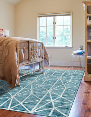 Blue 5' x 8' Matrix Trellis Rectangle Area Rug 100% Polyester Geometric Pattern Modern Carpet for Living, Dining, Bedroom, Office for Sale at Rug Engine
