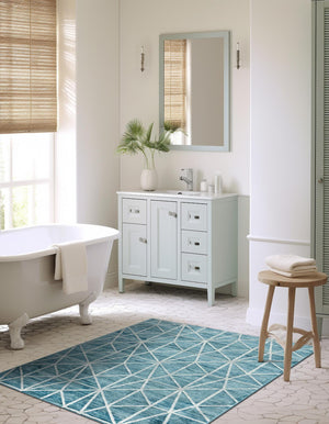 Blue 7' 1 x 10' Matrix Trellis Rectangle Area Rug 100% Polyester Geometric Pattern Modern Carpet for Living, Dining, Bedroom, Office for Sale at Rug Engine