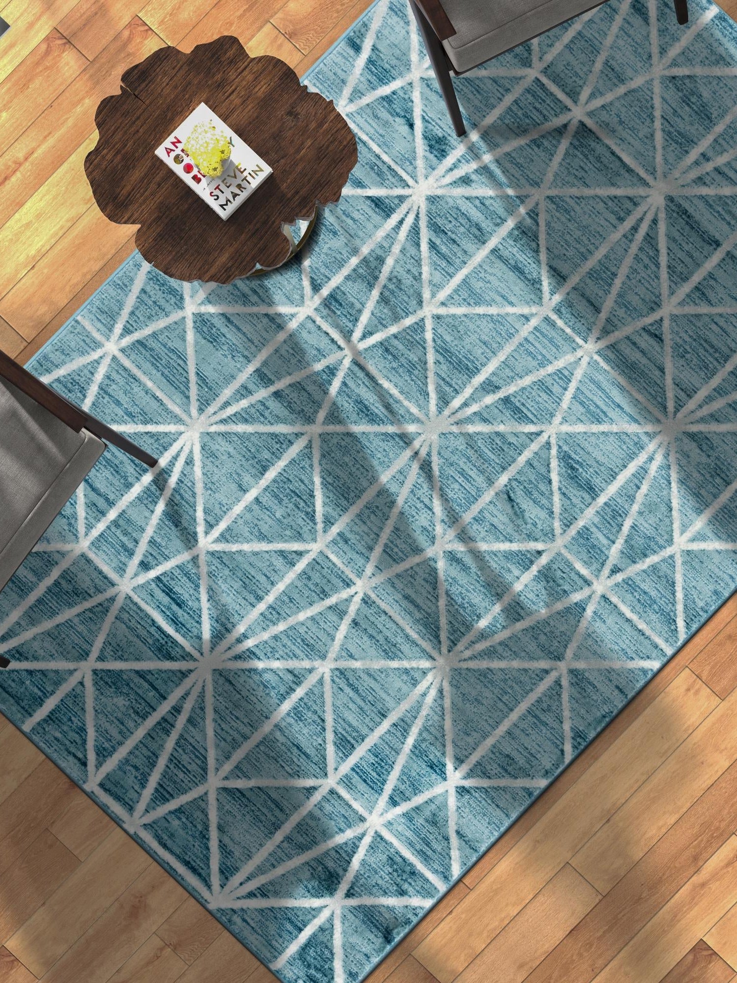 Blue 5' x 8' Matrix Trellis Rectangle Area Rug 100% Polyester Geometric Pattern Modern Carpet for Living, Dining, Bedroom, Office for Sale at Rug Engine