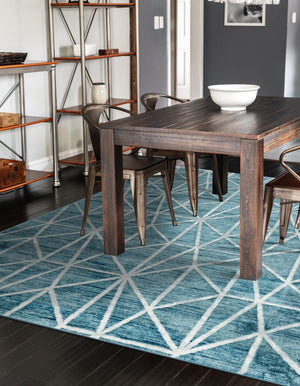 Blue 5' x 8' Matrix Trellis Rectangle Area Rug 100% Polyester Geometric Pattern Modern Carpet for Living, Dining, Bedroom, Office for Sale at Rug Engine