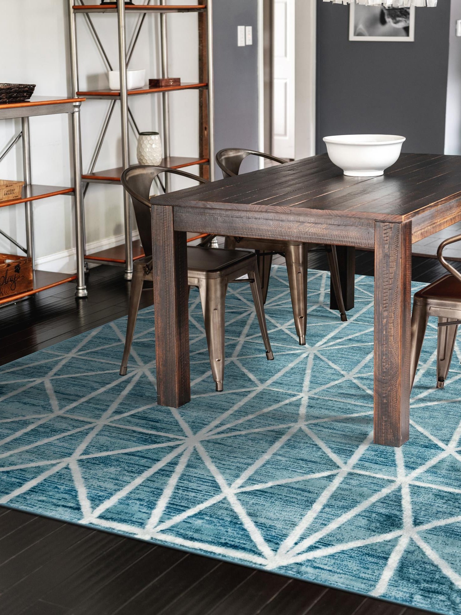 Blue 4' x 6' Matrix Trellis Rectangle Area Rug 100% Polyester Geometric Pattern Modern Carpet for Living, Dining, Bedroom, Office for Sale at Rug Engine