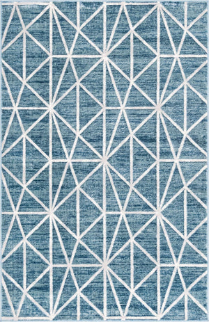 Blue 5' x 8' Matrix Trellis Rectangle Area Rug 100% Polyester Geometric Pattern Modern Carpet for Living, Dining, Bedroom, Office for Sale at Rug Engine