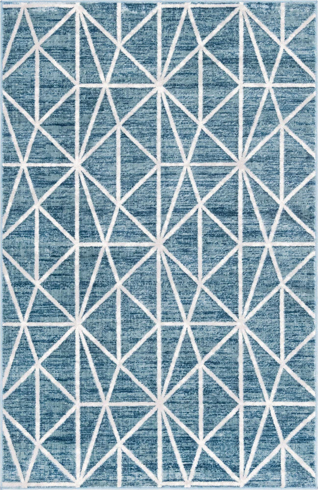 Blue 5' x 8' Matrix Trellis Rectangle Area Rug 100% Polyester Geometric Pattern Modern Carpet for Living, Dining, Bedroom, Office for Sale at Rug Engine