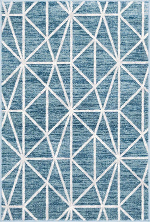 Blue 4' x 6' Matrix Trellis Rectangle Area Rug 100% Polyester Geometric Pattern Modern Carpet for Living, Dining, Bedroom, Office for Sale at Rug Engine