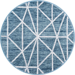 Blue 3' 3 x 3' 3 Matrix Trellis Round Area Rug 100% Polyester Geometric Pattern Modern Carpet for Living, Dining, Bedroom, Office for Sale at Rug Engine