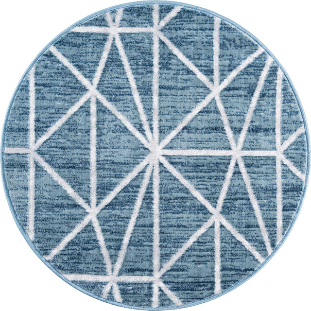 Blue 3' 3 x 3' 3 Matrix Trellis Round Area Rug 100% Polyester Geometric Pattern Modern Carpet for Living, Dining, Bedroom, Office for Sale at Rug Engine