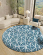 Blue 3' 3 x 3' 3 Matrix Trellis Round Area Rug 100% Polyester Geometric Pattern Modern Carpet for Living, Dining, Bedroom, Office for Sale at Rug Engine