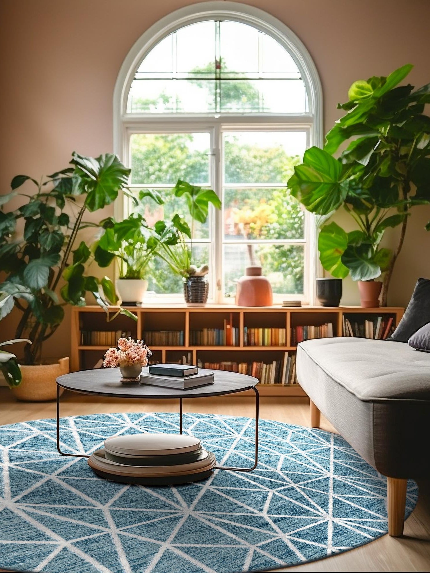 Blue 3' 3 x 3' 3 Matrix Trellis Round Area Rug 100% Polyester Geometric Pattern Modern Carpet for Living, Dining, Bedroom, Office for Sale at Rug Engine
