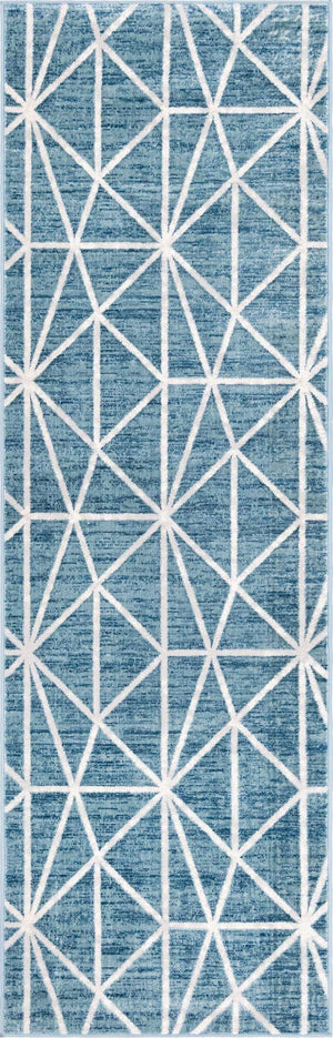 Blue 3' x 10' Matrix Trellis Runner Area Rug 100% Polyester Geometric Pattern Modern Carpet for Living, Dining, Bedroom, Office for Sale at Rug Engine