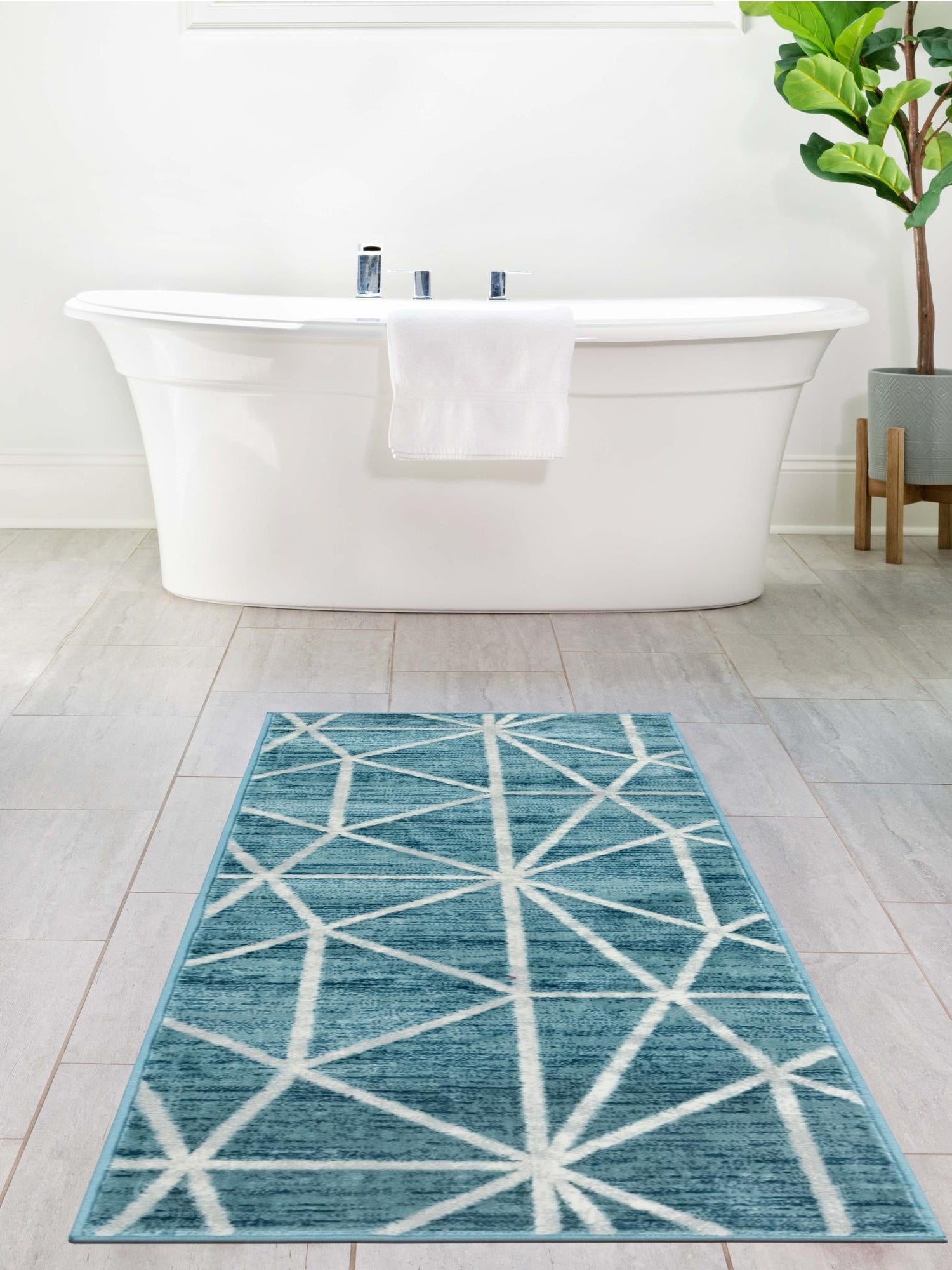 Blue 2' 7 x 16' 5 Matrix Trellis Runner Area Rug 100% Polyester Geometric Pattern Modern Carpet for Living, Dining, Bedroom, Office for Sale at Rug Engine