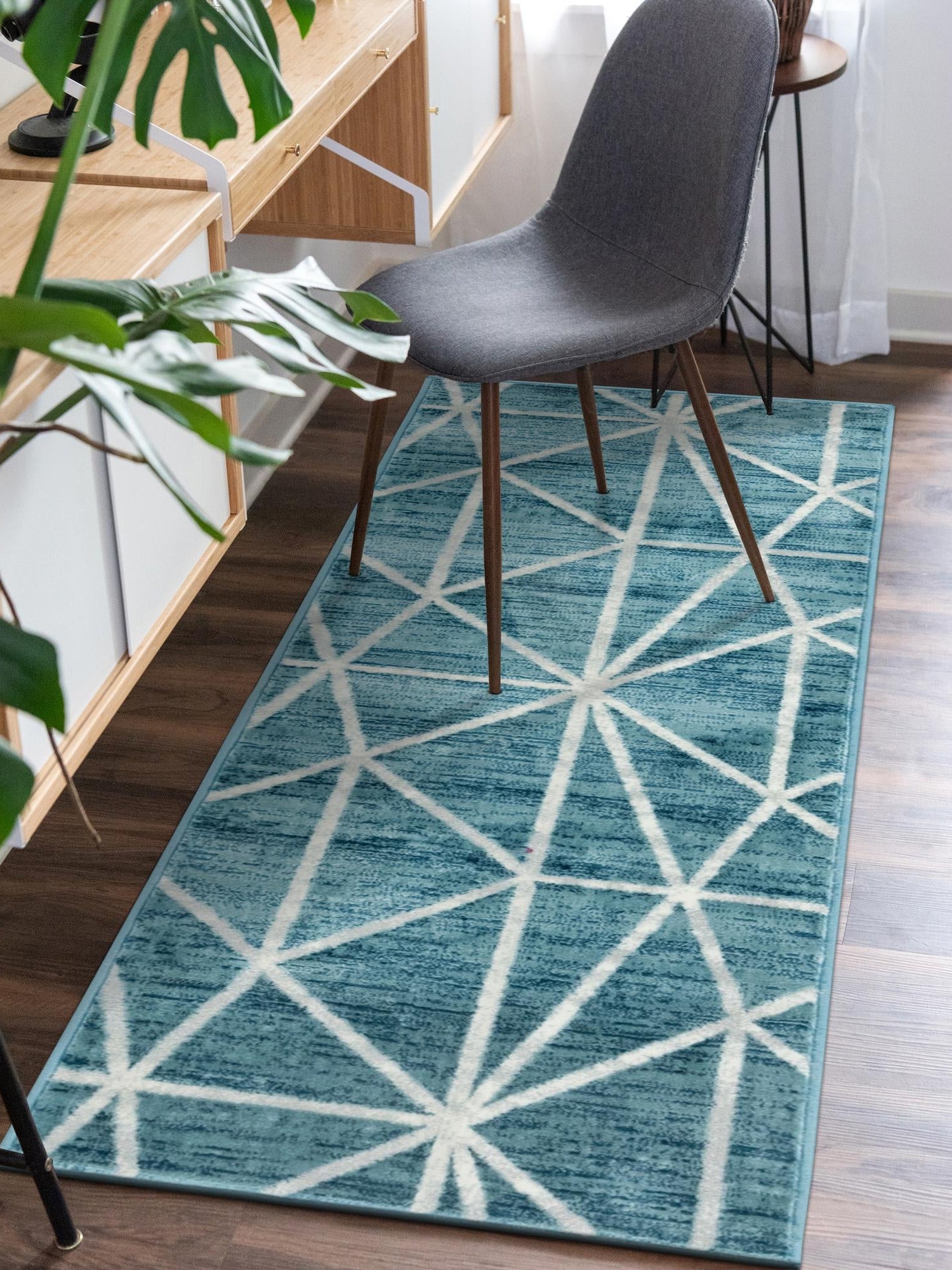 Blue 2' x 8' Matrix Trellis Runner Area Rug 100% Polyester Geometric Pattern Modern Carpet for Living, Dining, Bedroom, Office for Sale at Rug Engine